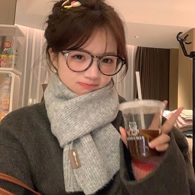 。咖色纯羊毛短款围巾女2025新冬季韩版针织保暖百搭交叉小型围脖