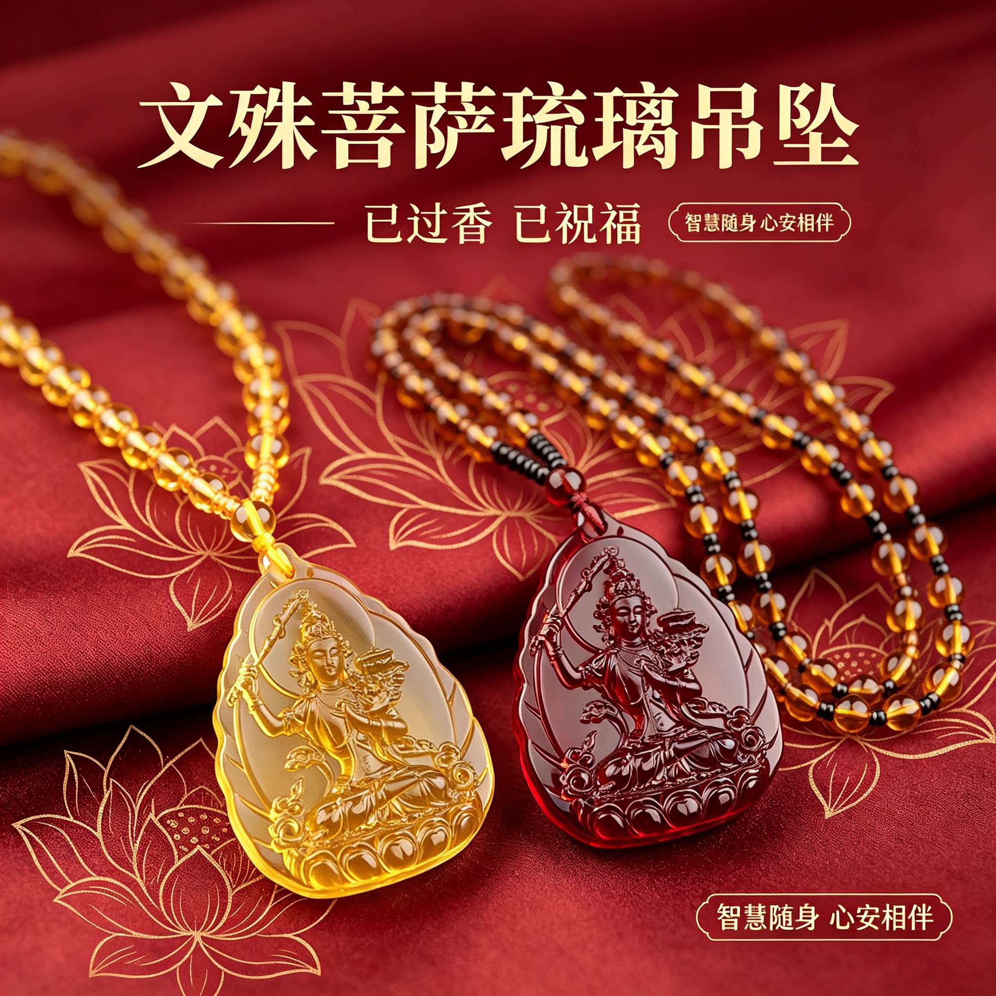 已过香文殊菩萨琉璃挂坠男女款