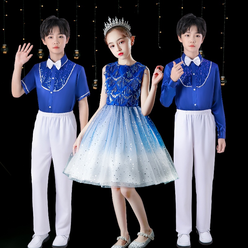 新款六一儿童演出服小学生男女童大合唱比赛诗歌朗诵舞蹈表演服装