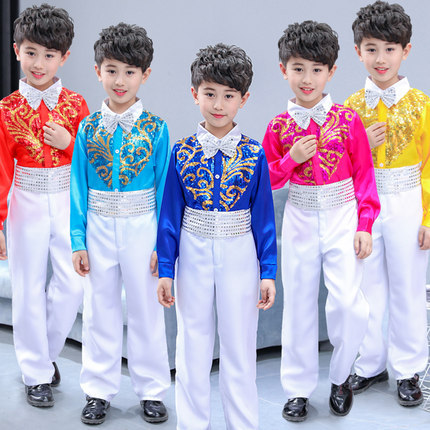 新款六一儿童舞蹈演出服男童中小学生亮片长款秋冬季合唱表演服装