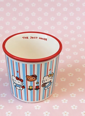 可爱条纹蓝色打游戏kt咖啡杯自制简约卡通手绘陶瓷翻口马克杯水杯