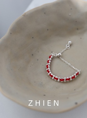 925纯银抽拉可调节红绳戒指