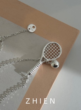 S925纯银网球拍吊坠高级感项链