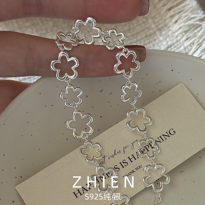 S925纯银花朵手链女ins风小众