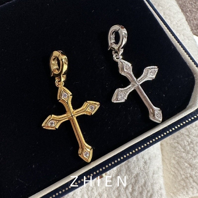至恩S925纯银吊坠男女镶钻十字架项链坠子日韩版时尚百搭活扣挂件