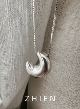 S925纯银磨砂月亮项链