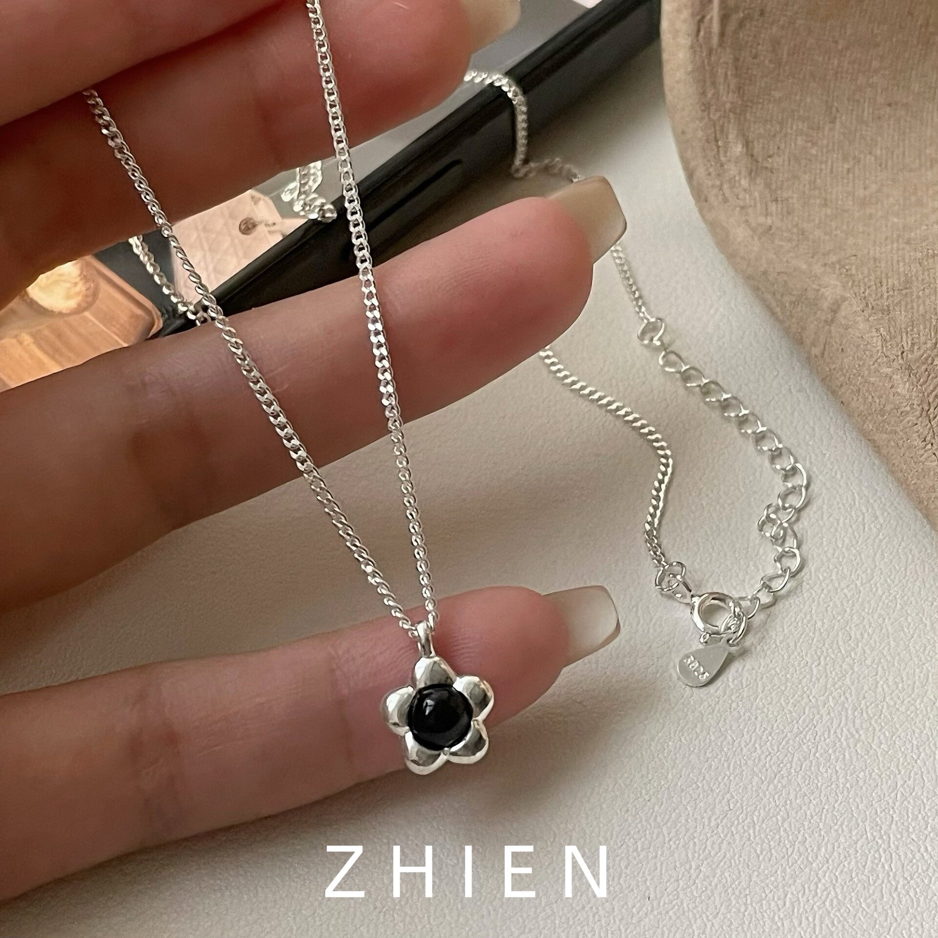 S925纯银花朵项链女ins风