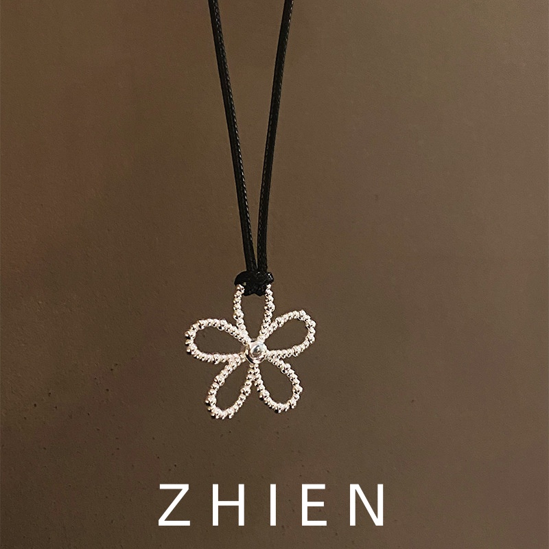 S925纯银花朵项链女韩系小众设计