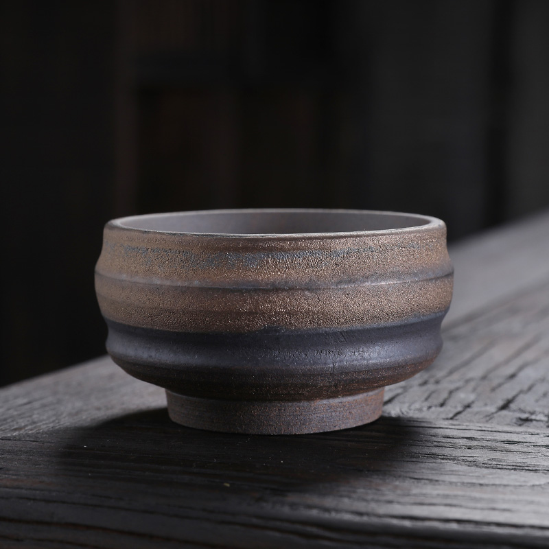 复古粗陶鎏金铁锈釉主人杯