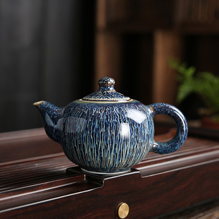 陶瓷茶壶天目釉拉丝侧把壶水壶提梁壶西施壶功夫茶具泡茶壶家用