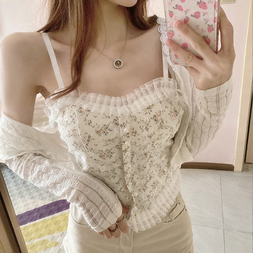 六只兔子蕾丝印花文胸背心女外穿带胸垫内搭美背吊带聚拢内衣