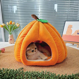 冬款 安全感可拆洗狗窝保暖毛绒圣诞窝 猫窝南瓜猫窝冬季 猫窝封闭式