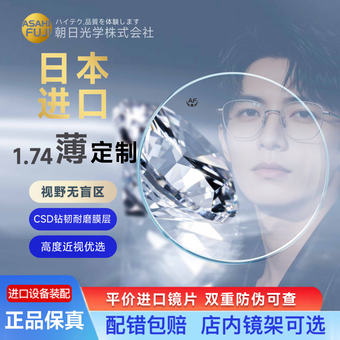 日本进口朝日视乐晰双面非球面防蓝光镜片超薄高度近视眼镜片定制
