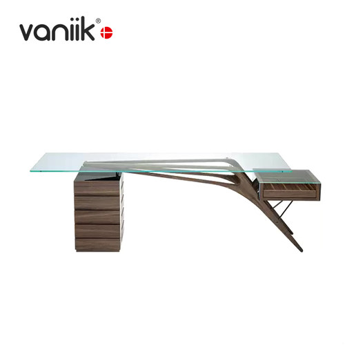 vaniik实木玻璃北欧轻奢办公桌