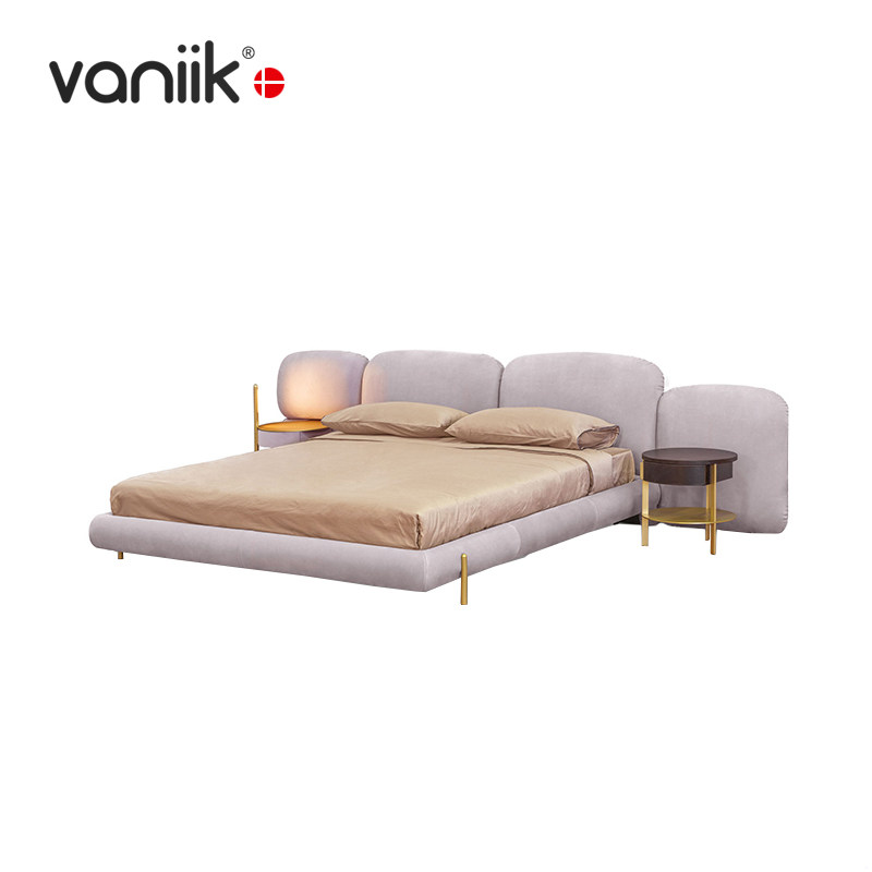 vaniik/意式设计艺术真皮布艺模块式靠背双人床 Stone 石头床