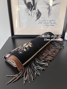 JUZI/25新款美拉德高级感双面格纹战马围巾棕咖格纹羊绒披肩