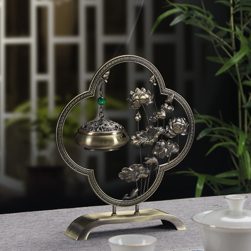 【源头工厂】荷塘悦色中式熏香吊炉摆件家居香道茶道饰品2H盘香炉
