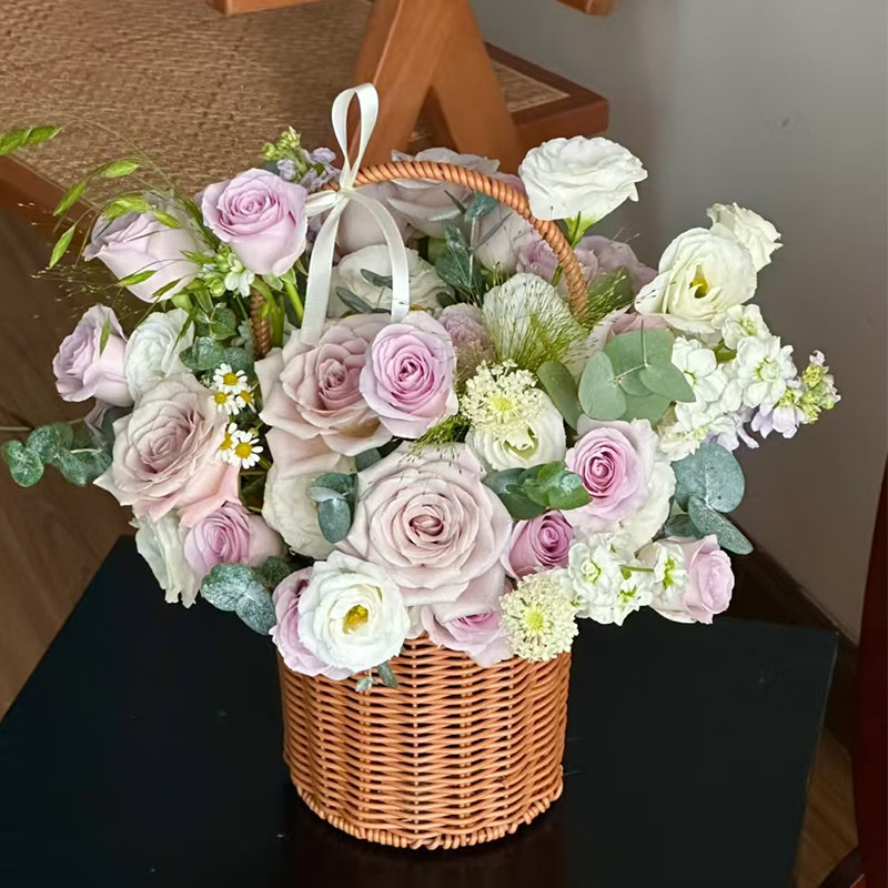 母亲节花束玫瑰康乃馨百合手提花篮送妈妈鲜花同城速递配送全国