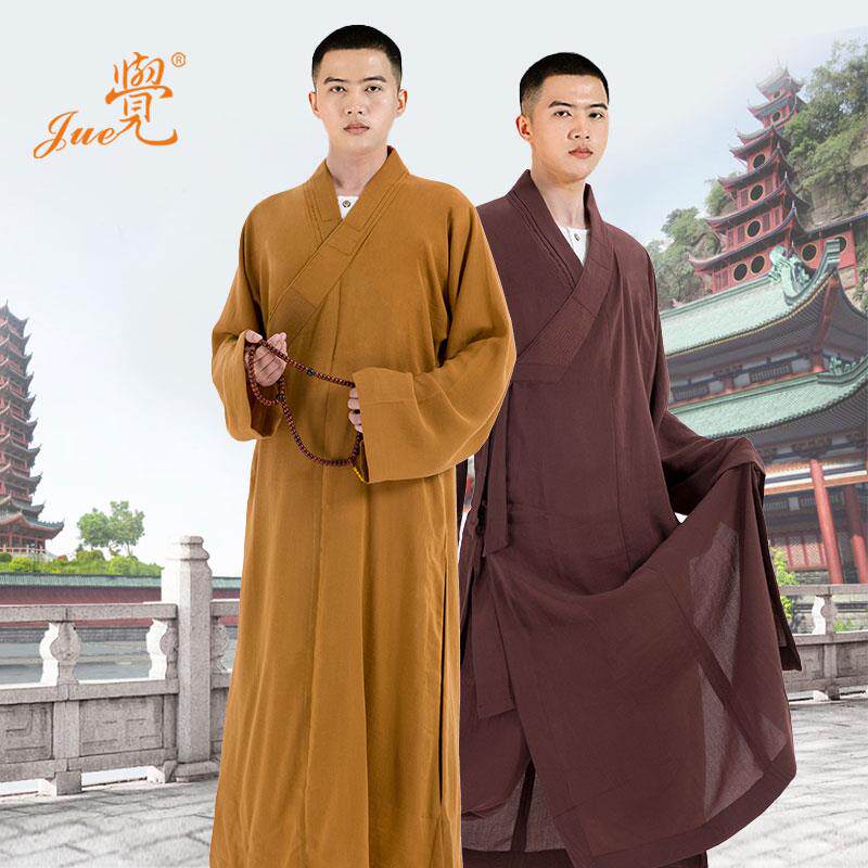 新款觉牌僧服棉麻大褂套装和尚服男女春秋夏季亚麻长褂出家人四季