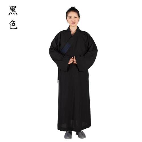 新款小袖海青咖啡色台麻海青居士服僧衣僧服大褂小袖子海青男女同