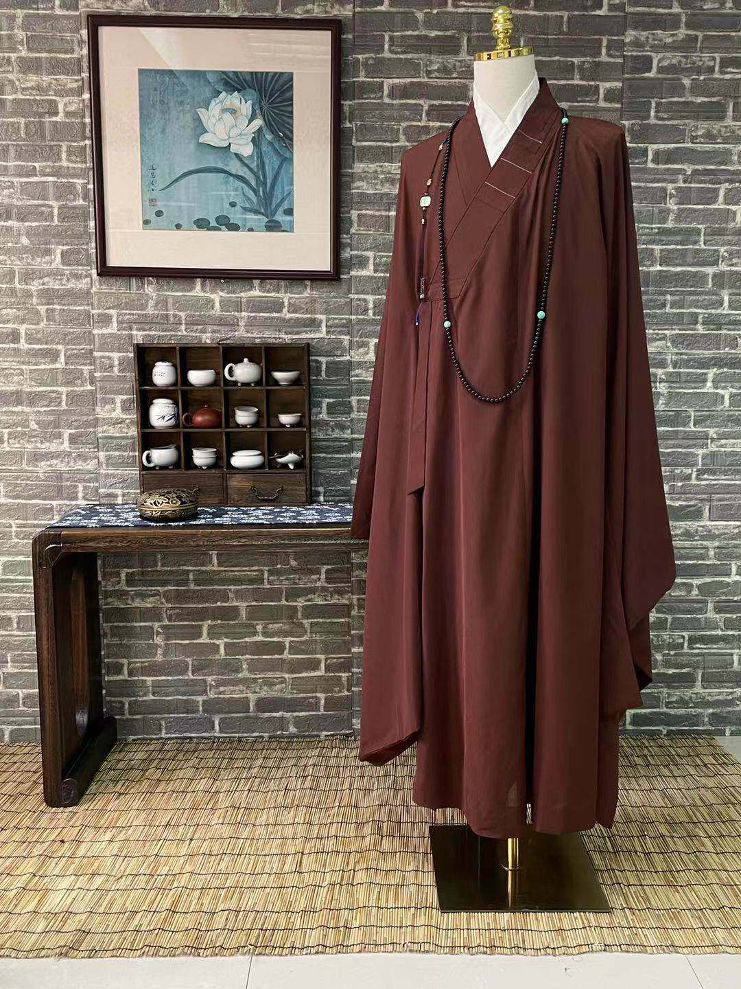 特卖栖心僧服夏季薄款土黄色进口麻纱咖啡色大广袖海清和尚服僧人