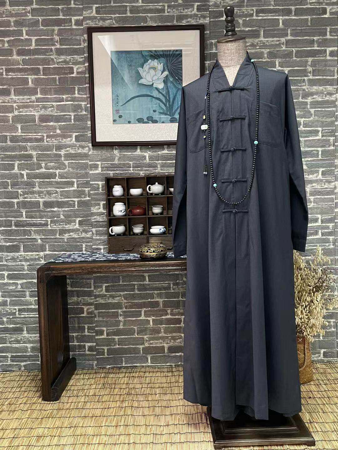 特卖栖心僧服四季面料棉毛混纺蓝灰色大褂小褂中褂罗汉褂套装和尚
