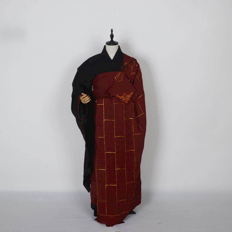 新款僧服祖衣七衣师父袈裟天丝亚麻红色I金边法衣男僧人紫色和尚