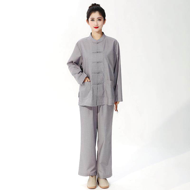 特价海青居士服僧衣服女男款禅修服套装春夏秋四季咖酒红色上衣和