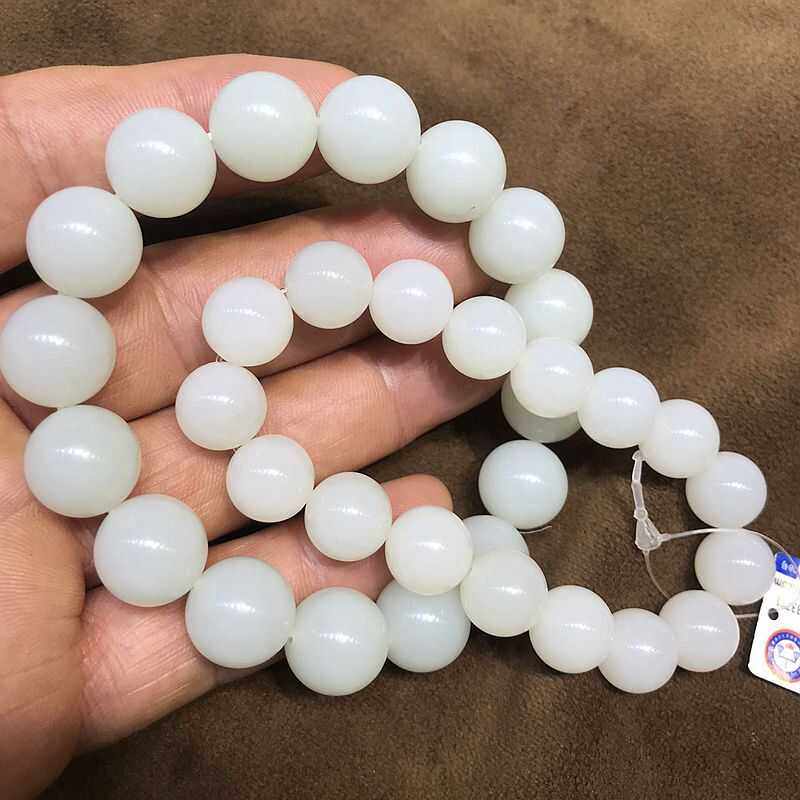 新疆和田玉且末老料羊脂白玉手串 单圈油糯圆珠手链精品玉石佩戴