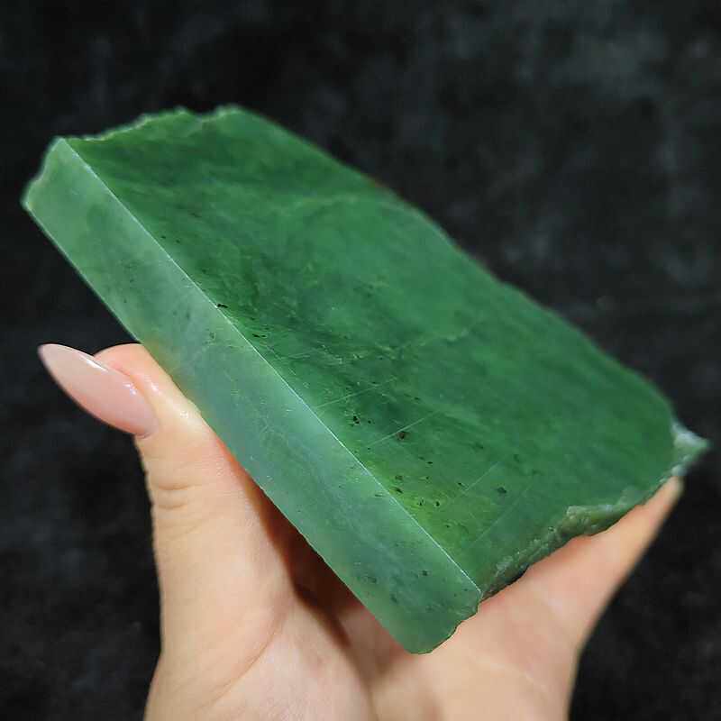 455克和田玉碧玉山料原石切块 菠菜绿碧玉天然玉石全明牌子料雕刻