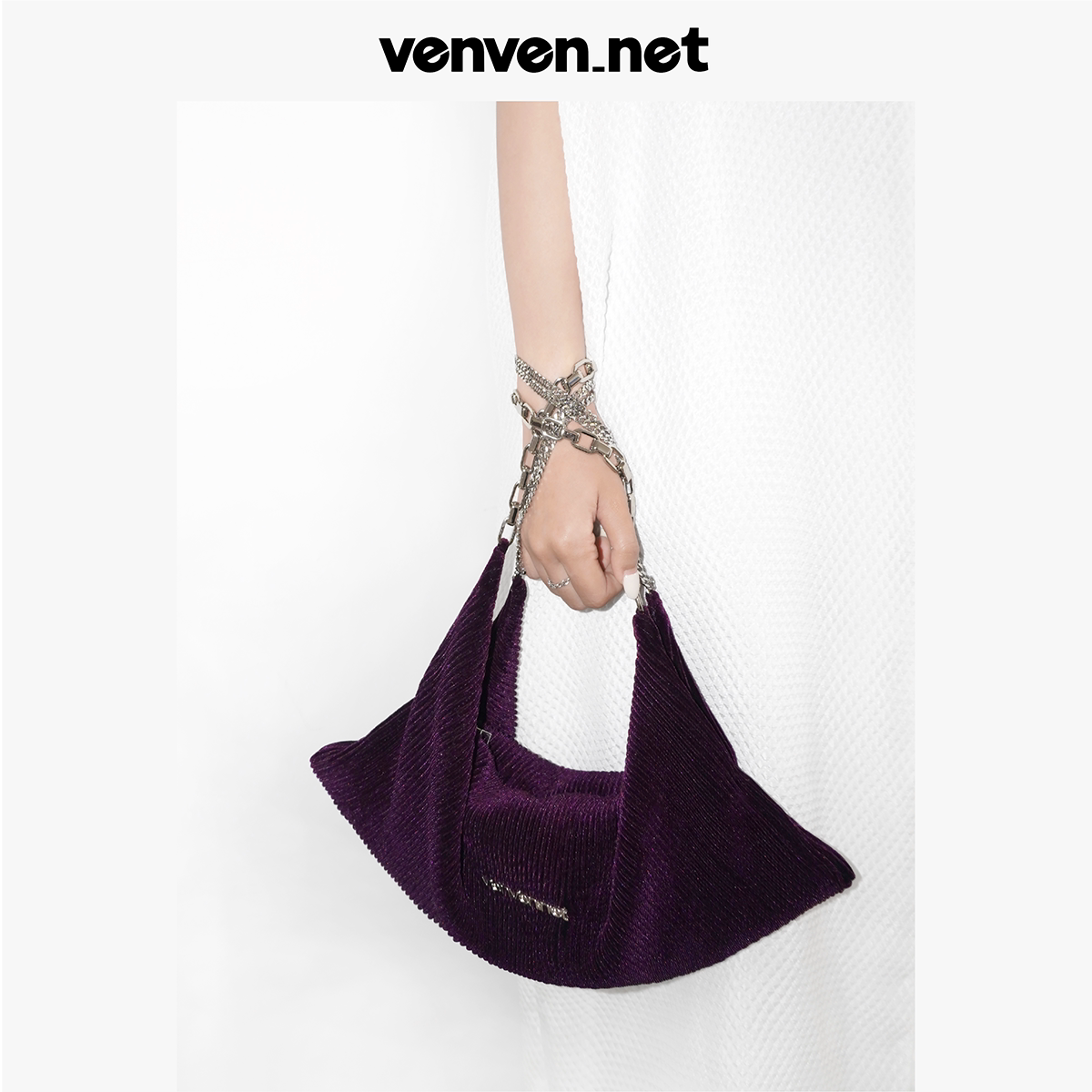 venvennet未未奈折纸包包深紫色腋下包链条包单肩包【新款发售】