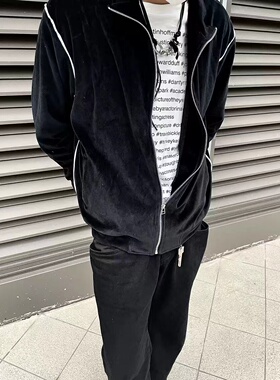 EMGR线上 高克重天鹅绒ykk拉链背面纽扣外套小众高级感长袖设计师