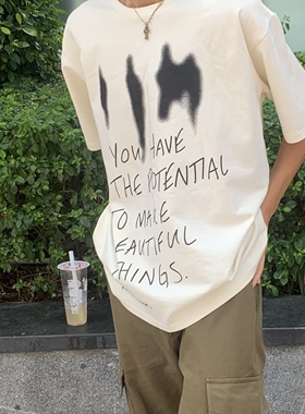 EMGR线上 草写手稿虚拟人物印花无性别短袖夏季