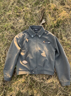 EMGR线上进口羊毛混纺抗皱3D立体剪裁短宽垫肩垂感中性外套夹克