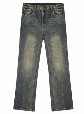 EMGR线上美产高盎司竹节棉纳米泥染DirtyFit做旧水洗微喇牛仔长裤