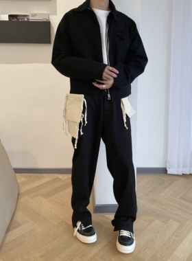 EMGR线上 日本高端纺棉休闲西裤贴布口袋可拆卸直筒西裤clean-fit