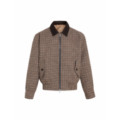 EMGR霍斯顿格千鸟格拼接灯芯绒羊毛混纺哈灵顿夹克短宽拉链外套