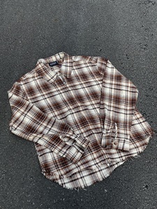 EMGR线上进口定制精纺法兰绒格纹纯棉破坏YKK拉链做旧长袖衬衫