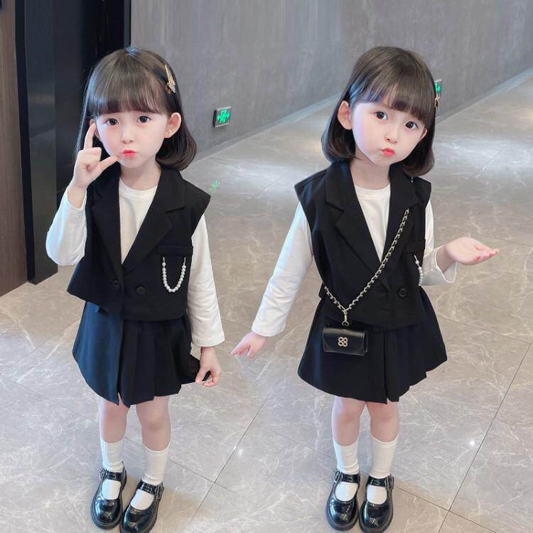 女宝宝秋装2021新款韩版西装裙三件套女童秋季时髦洋气套装1--6岁