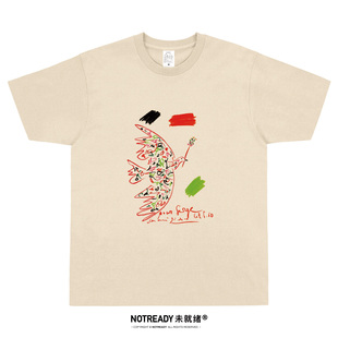 NOTREADY毕加索T恤手绘笔触和平鸽纯棉文艺复古艺术小众品质短袖t