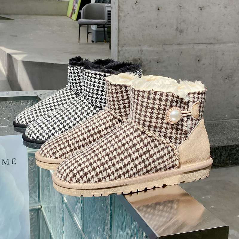 2025冬季新款皮毛一体雪地靴女韩版小香风加绒加厚呢子棉鞋短靴子
