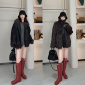 两面穿休闲兔毛皮毛一体皮草外套 新款 往事随风