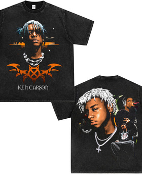 Ken Carson 肯.卡森歌手潮流宽松小领口重磅纯棉青年印花短袖T恤