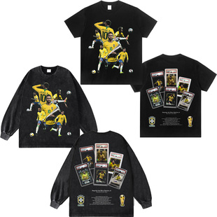 Neymar JR内马尔足球明星美式重磅纯棉街头透气印花宽松潮半袖t恤