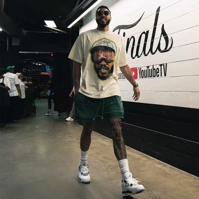 Tatum 塔图姆同款纯棉短袖美式复古 潮流洗水做旧重磅印花上衣T恤图片