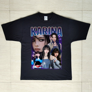 Aespa女团周边karina柳智敏短袖t恤 美式复古纯棉亲肤男女同款