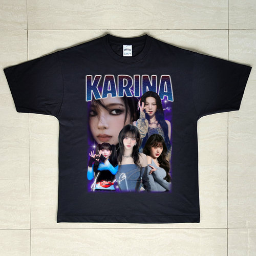 Aespa女团周边karina柳智敏短袖t恤 美式复古纯棉亲肤男女同款