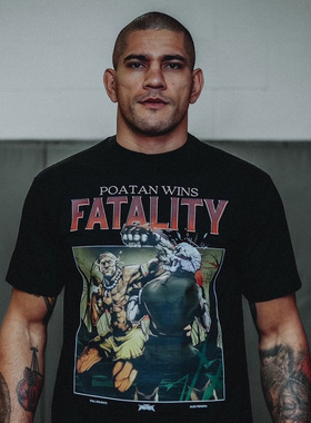 UFC格斗 Pereira佩雷拉 拳击美式小领口做旧街头VTG复古长短袖T恤