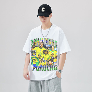 Ronaldinho罗纳尔迪尼奥足球美式潮牌数码印花潮纯棉半袖宽松t恤