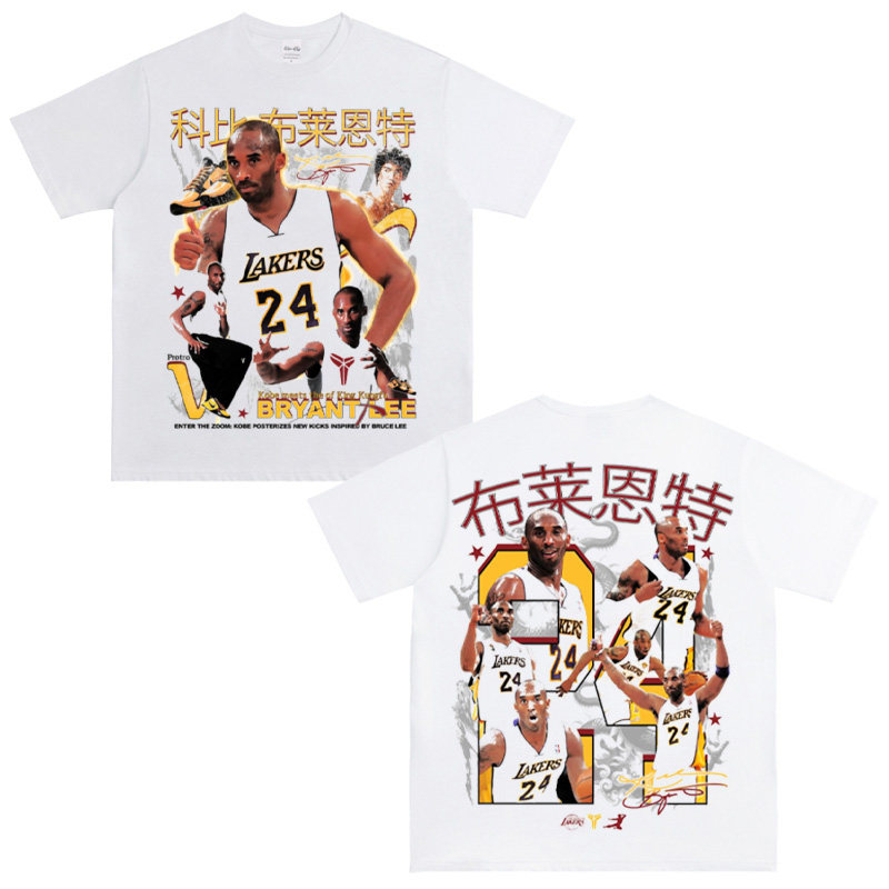 科比Kobe致敬李小龙美式复古做旧短袖街头嘻哈潮休闲夏季纯棉T恤